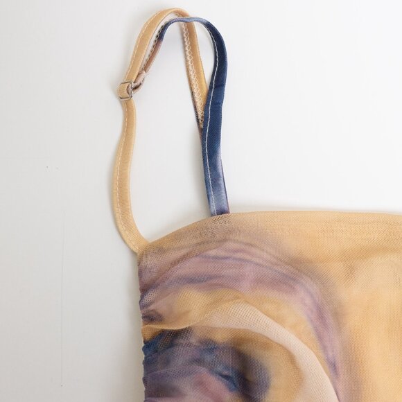 COMMENSE Granite Tie Dye Mesh Ruched Midi Dress Watercolor Abstract Pattern - Picture 6 of 14